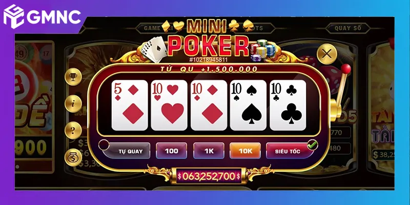 Giao diện Mini Poker với cơ chế quay ngẫu nhiên
