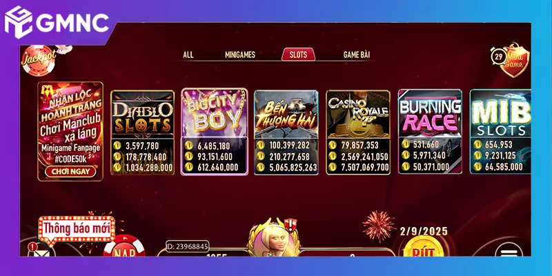 Thế mạnh đặc trưng của ManClub là slots đa dạng